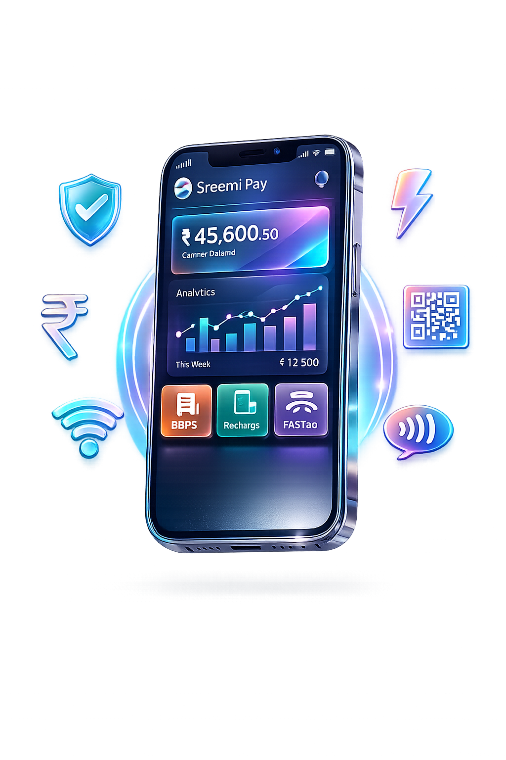 Sreemi Pay app preview on a floating phone